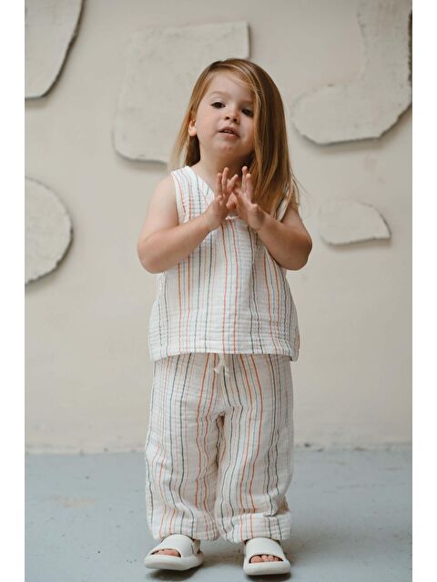 Oh La La Koala For Little Ones Turuncu-Yeşil Çizgili Atlet Ve Pantolon Takım - S000425120-20013