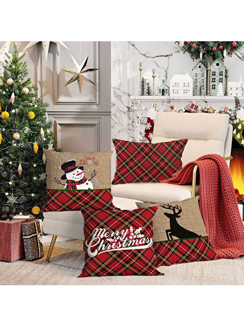 Evmila 4 lü Yılbaşı Temalı Kadife Kırlent Kılıfı 43x43 cm - S000285242-23173