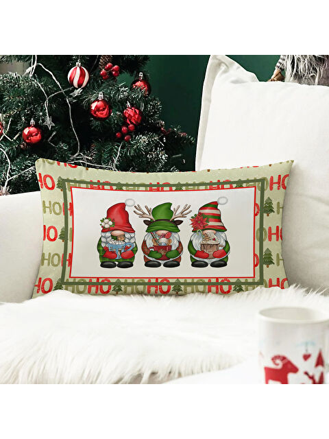 Evmila Yılbaşı Temalı Cüce Desenli Kadife Kırlent Kılıfı 35x55 cm - S000285243-23173