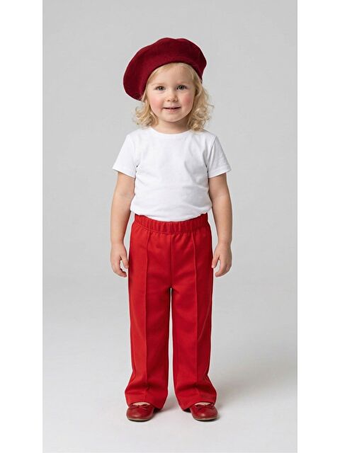 Luess Kız Çocuk %100 Pamuk Kırmızı Pantolon (3-4 Yaş 8-9 Yaş)