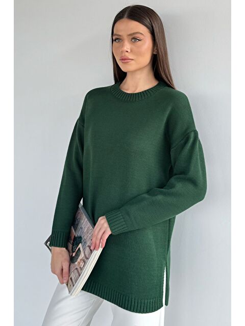 Gülseli Kadın Bisiklet Yaka Yırtmaçlı Triko Tunik - S000517336-18709