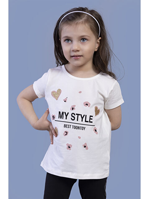 Toontoykids Kız Çocuk Kalp Baskılı Tişört