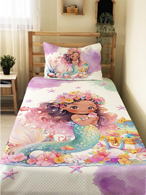 Evmila Denizkızı Desenli Çocuk Tek Kişilik Pike Takımı 160x220 cm - S000164119-23173