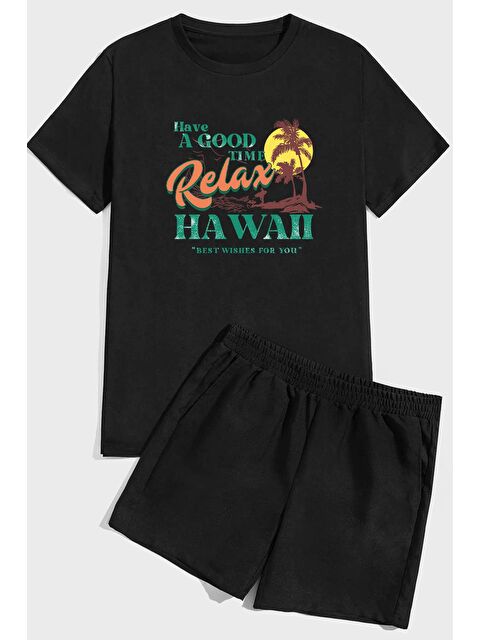 uyguntarz Hawaii Baskı Şort %100 Pamuk Takım - S000243967-19351