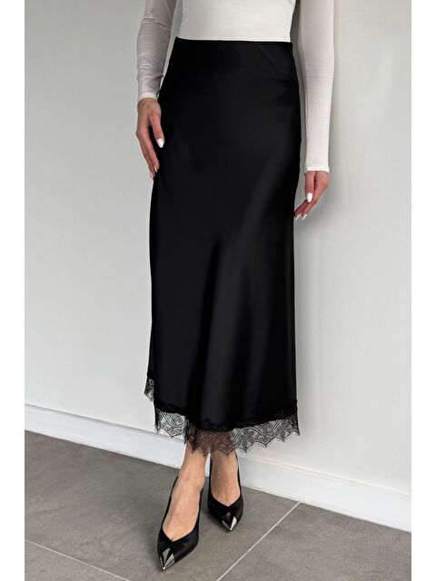 Gülseli Kadın Dantel Detaylı Saten Etek - S000517424-19351