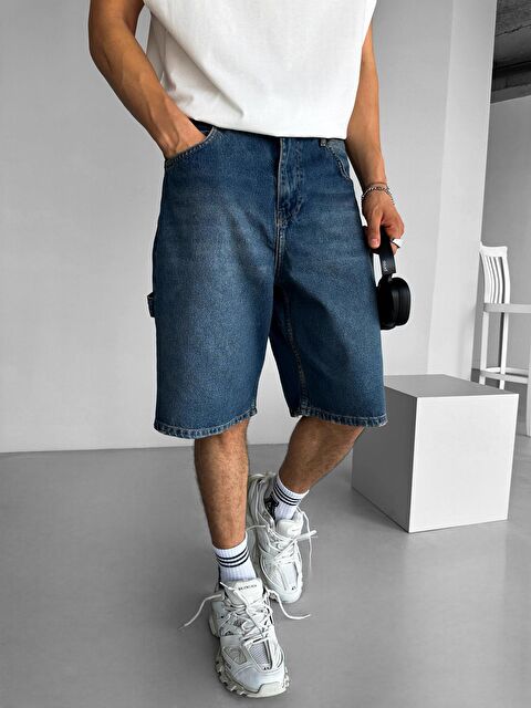 Abluka Online Erkek Baggy Fit Yıkamalı Jean Şort Lacivert - S000203301-21164