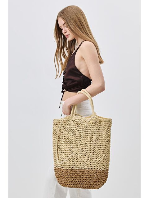 C&City Hasır Omuz Çantası Y9202 Vizon - S000376090-26429