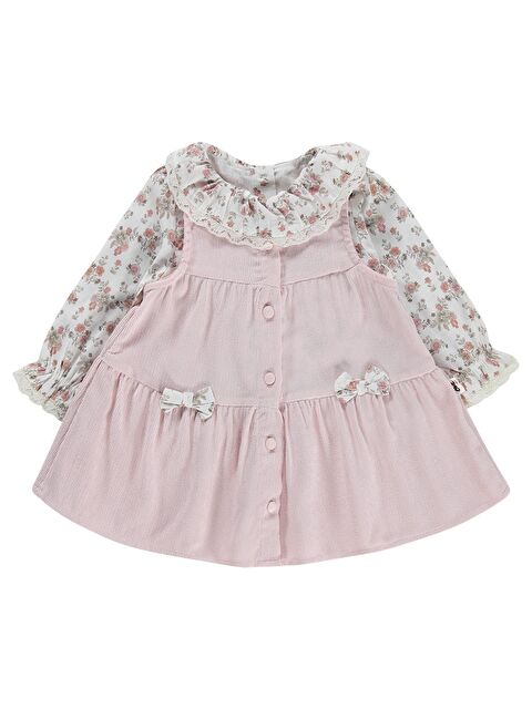 Civil Baby Çiçek Baskılı Düğmeli 6-18 Ay Elbise - Pudra