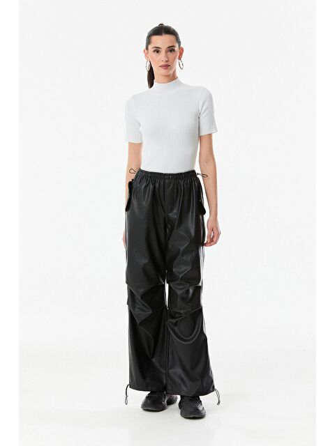 Fullamoda Suni Deri Beli Stoperli Palazzo Pantolon - S000111704-19351