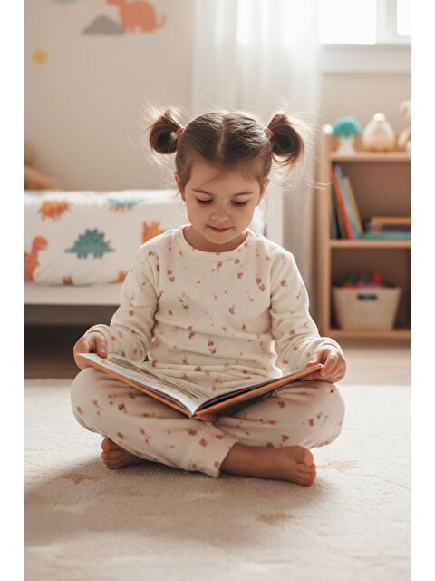 Fullamoda Çiçek Desenli Polar Kız Çocuk Pijama Takımı - S000506989-19928