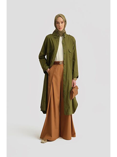 ARMİNE Kontrast Dikişli Pamuk Tunik Elbise 25Y4705 Yeşil - S000490297-18194