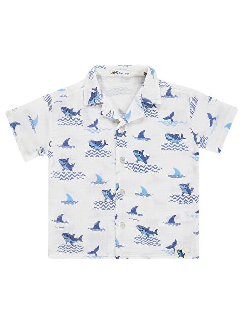 Civil Boys Köpekbalığı Baskılı 2-5 Yaş Gömlek - Beyaz