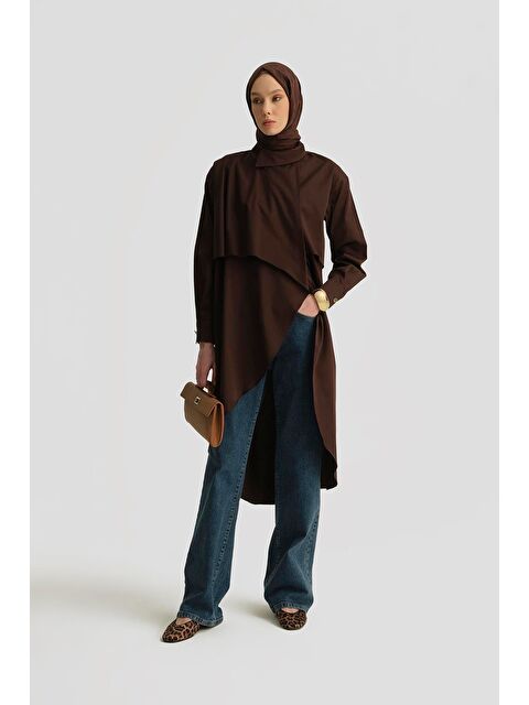 ARMİNE Asimetrik Pamuklu Tunik 25Y4703 Kahverengi - S000490299-19413