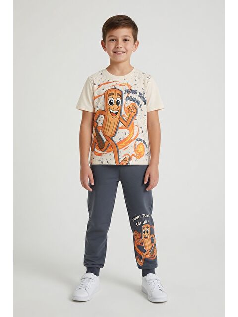 Cansın Mini Füme Baskılı Bisiklet Yaka Tişörtlü Beli Lastikli Erkek Çocuk 2li Takım 23888