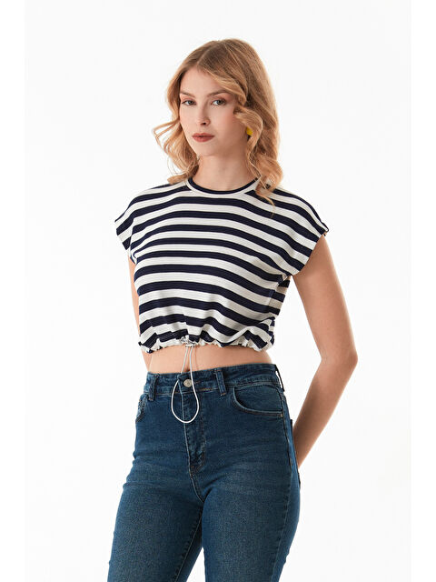 Fullamoda Çizgili Stoperli Modal Kolsuz Tişört - S000380715-21164