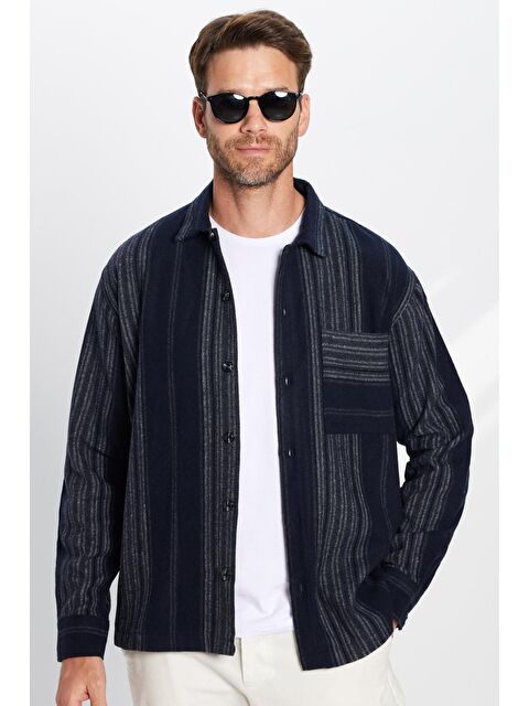 TUDORS Erkek Relax Fit Rahat Kesim Oduncu Çizgili Tek Cepli Kışlık Gömlek - S000342062-23173