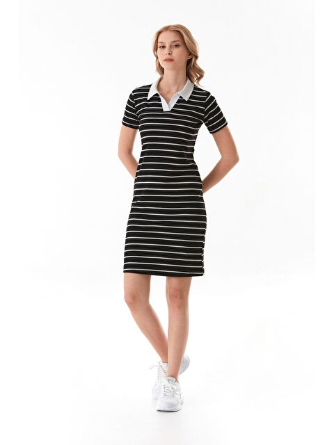 Fullamoda Çizgili Polo Yaka Elastanlı Elbise - S000380638-19351