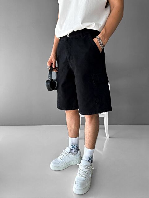 Abluka Online Erkek Süper Baggy Fit Kargo Cepli Şort Siyah - S000236533-19351