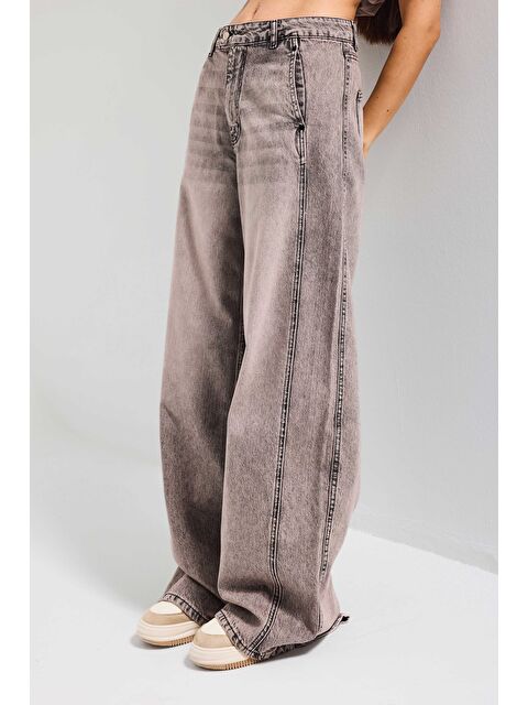 It's Basic Kadın Koyu Jean 4s6-165 Barrel Yüksek Bel Fit Süper Bol Kesim Kemer Detaylı Tasarım Denim Jean