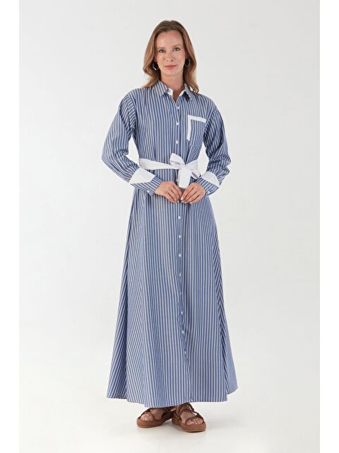 Fullamoda Fullamodest Çizgili Gömlek Yaka Elbise - S000392146-17234