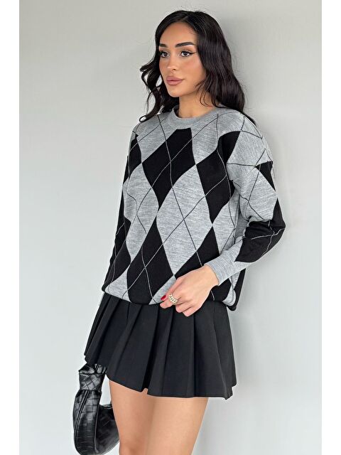 Gülseli Kadın Bisiklet Yaka Ekose Desenli Triko Kazak - S000517441-20600