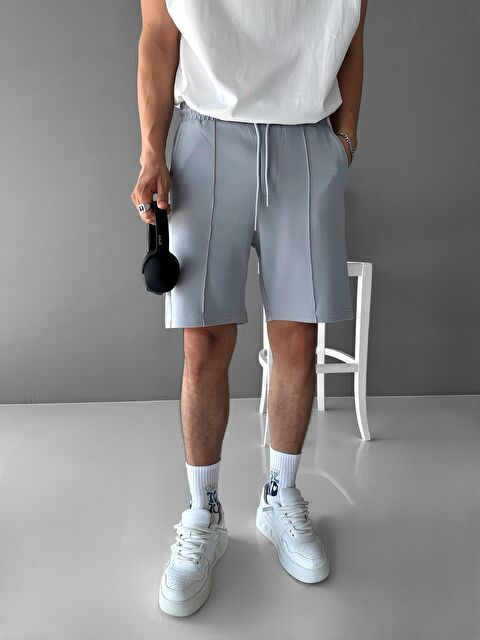 Abluka Online Erkek Oversize Beli Lastikli %100 Pamuk Şort Gri - S000270864-20600