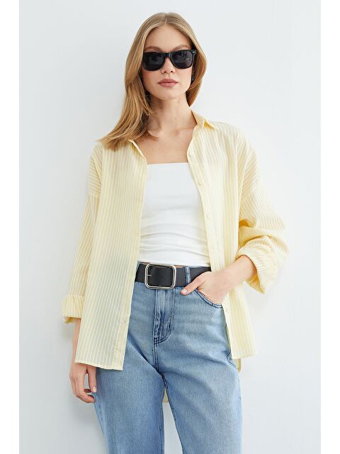 Fullamoda Çizgili Arkası Uzun Oversize Gömlek - S000511600-20072