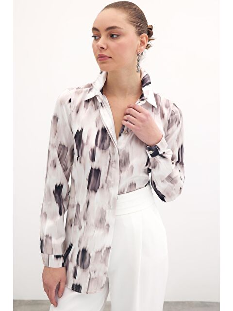 SATEEN Desenli Düz Gömlek - Bej - S000323559-19928
