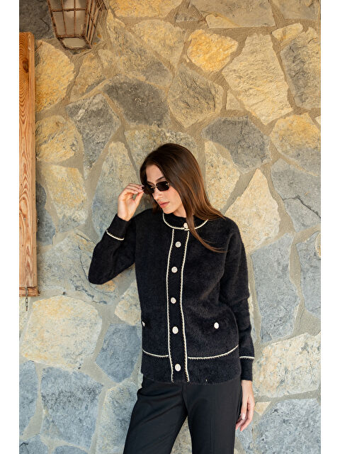 Locco Moda Kadın Bisiklet Yaka Triko Ceket Siyah - S000439675-19351