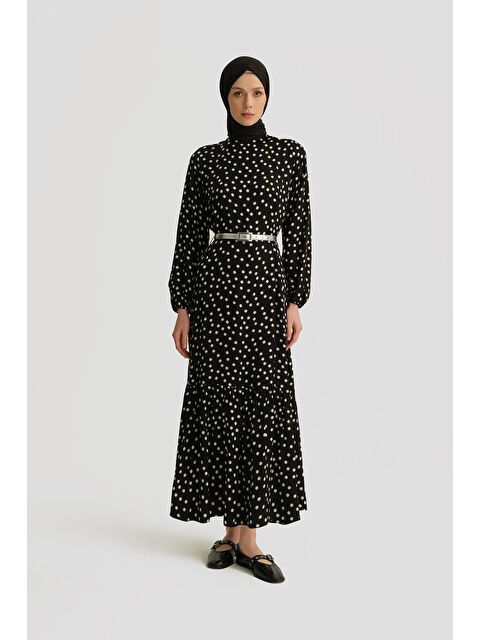 ARMİNE Desenli Elbise 25Yt909 Puantiyeli Siyah - S000377829-19351