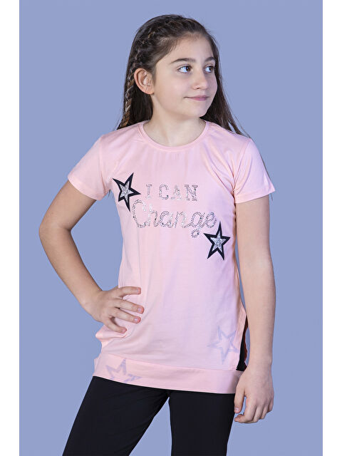 Toontoykids Kız Çocuk Yıldız Baskılı Taş İşlemeli Tişört