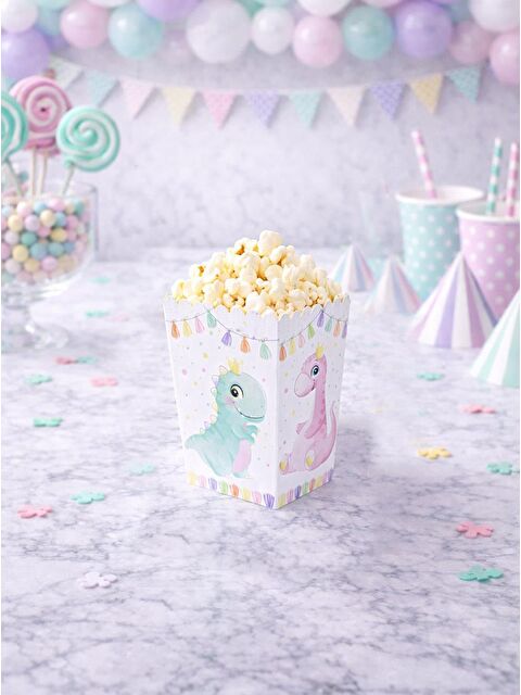Parti Adresi Sevimli Dinozor Temalı Karton Mısır Kutusu Popcorn Kutusu 8'li - S000501100-20063