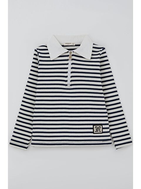 Breeze Kız Çocuk Uzun Kollu Tişört Polo Yaka Arma Detaylı Fermuarlı Beyaz (8-10 Yaş) - S000490320-20063