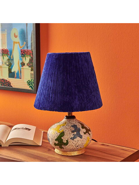 HMY Design Okyanus Mavi Başlıklı Seramik Abajur - Renkli - 40 cm - S000379436-23173