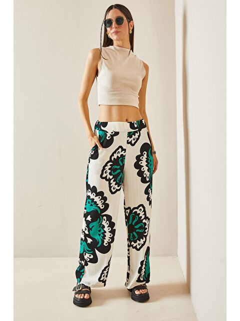 Xhan Yeşil Beli Lastikli Bol Paça Desenli Pantolon 5YXK2-48405-08 - S000176138-18194
