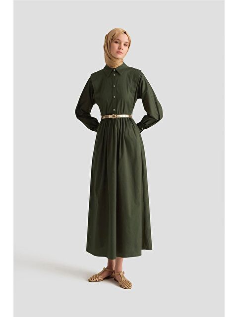 ARMİNE Omuz Allerli Pamuk Elbise 25Y9002 Haki - S000393282-18547