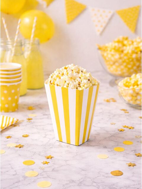 Parti Adresi Çizgili Patlamış Mısır Kutusu Popcorn Kutusu Sarı 8'li - S000501110-20072