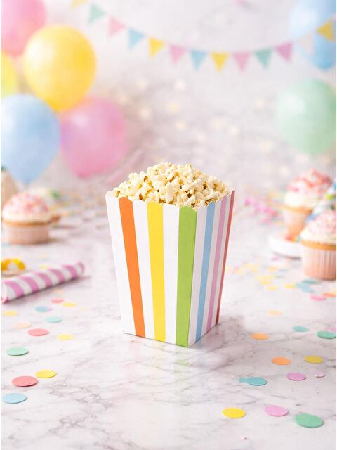 Parti Adresi Renkli Çizgili Patlamış Mısır Kutusu Popcorn Kutusu 8'li - S000501111-23173