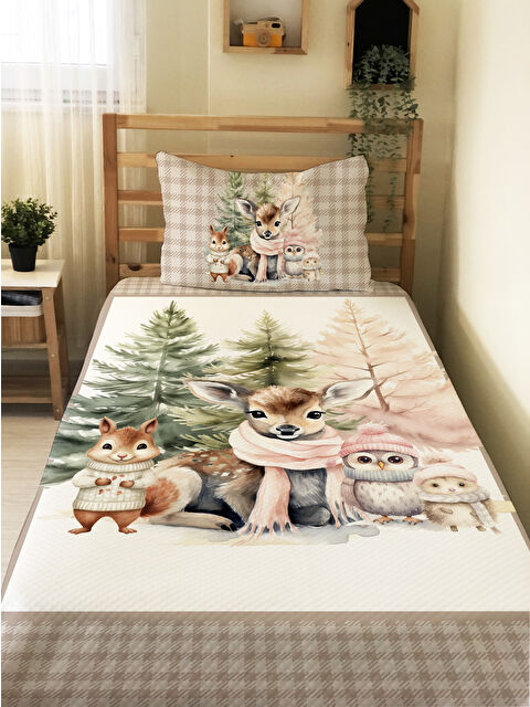 Evmila Sevimli Hayvan Desenli Tek Kişilik Çocuk Pike Takımı   ÇARŞAFSIZ - S000284623-23173