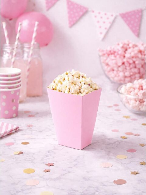Parti Adresi Makaron Pembe Patlamış Mısır Kutusu Popcorn Kutusu 8'li - S000501112-20024