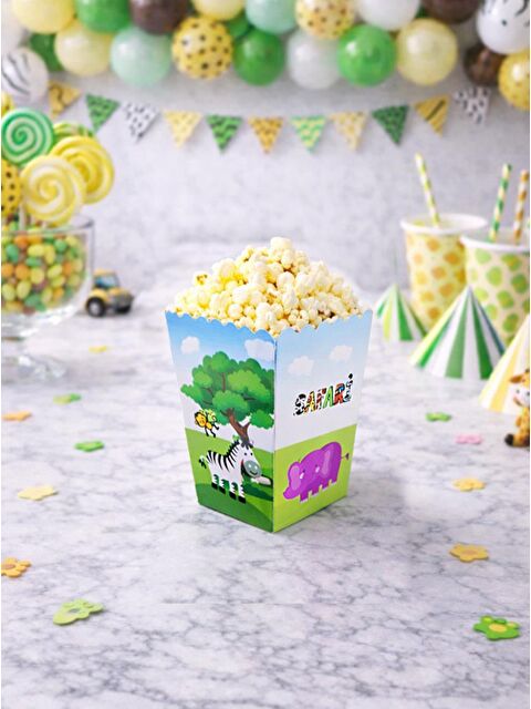 Parti Adresi Safari Konseptli Patlamış Mısır Kutusu Popcorn Kutusu 8'li - S000501116-18194