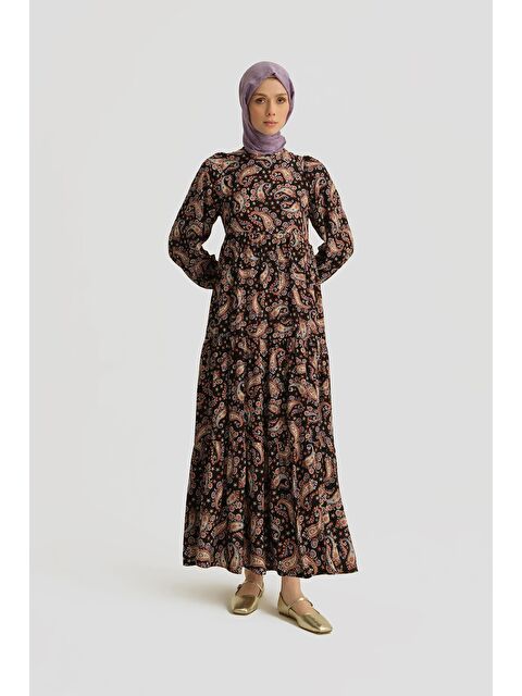 ARMİNE Şal Desenli Elbise 25Yt914 Siyah - S000380273-19351