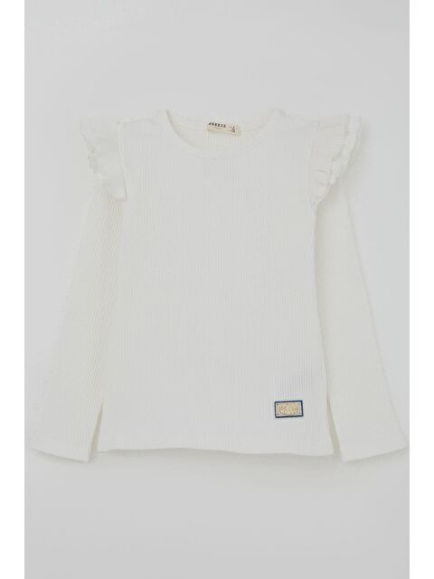 Breeze Kız Çocuk Uzun Kollu Tişört Arma Detaylı Omuz Kısmı Fırfırlı Ekru (5-10 Yaş) - S000490324-19965