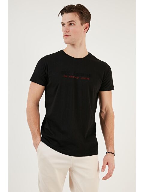 Buratti Basklı Bisiklet Yaka %100 Pamuklu Slim Fit Tişört 541GET - S000139022-19351