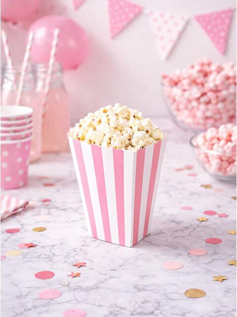 Parti Adresi Çizgili Patlamış Mısır Kutusu Popcorn Kutusu Pembe 8'li - S000501128-20024