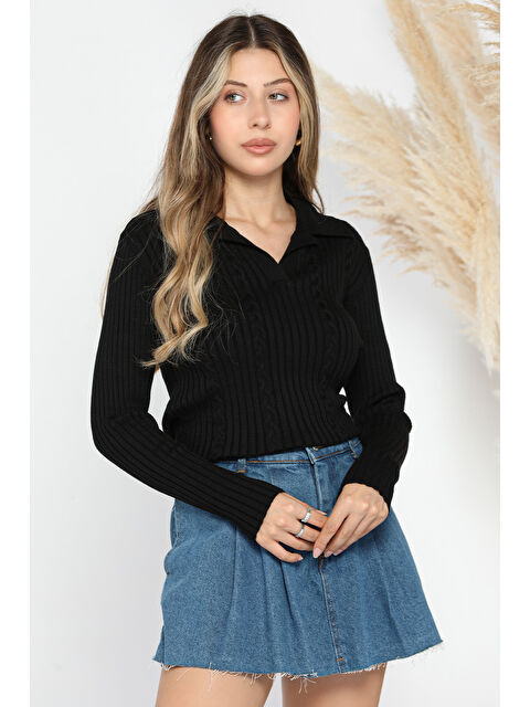 Gülseli Kadın Polo Yaka Triko Bluz - S000300418-19351