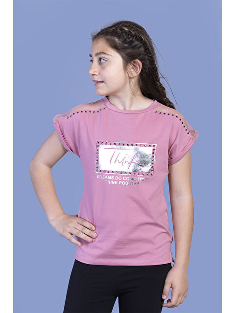 Toontoykids Kız Çocuk Omuzu Tül Detaylı Varak Baskılı Tişört