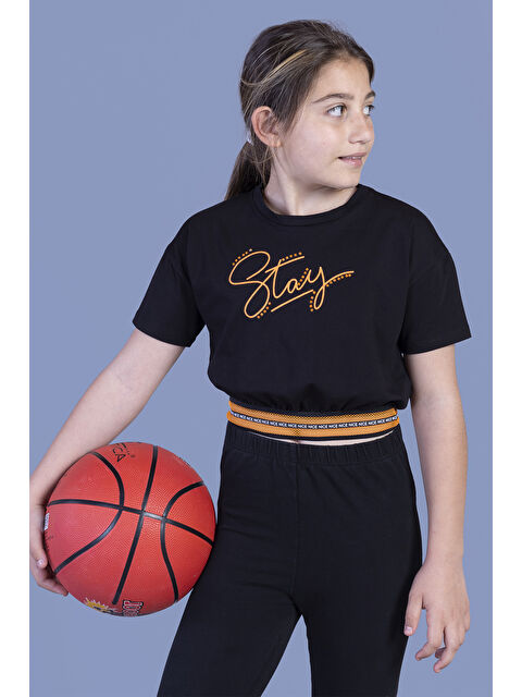 Toontoykids Kız Çocuk Şerit Detaylı Baskılı Tişört