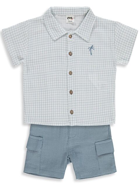 Civil Baby Erkek Bebek Müslin Kareli 6-18 Ay Takım - Ekru 12-18 Ay