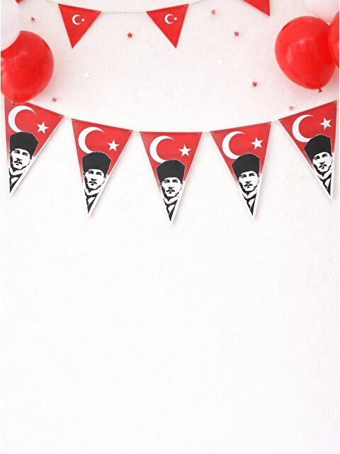 Parti Adresi Atatürk Baskılı Üçgen Flama Bayrak  – Sınıf Okul Milli Bayram Dekoru - S000530915-20045